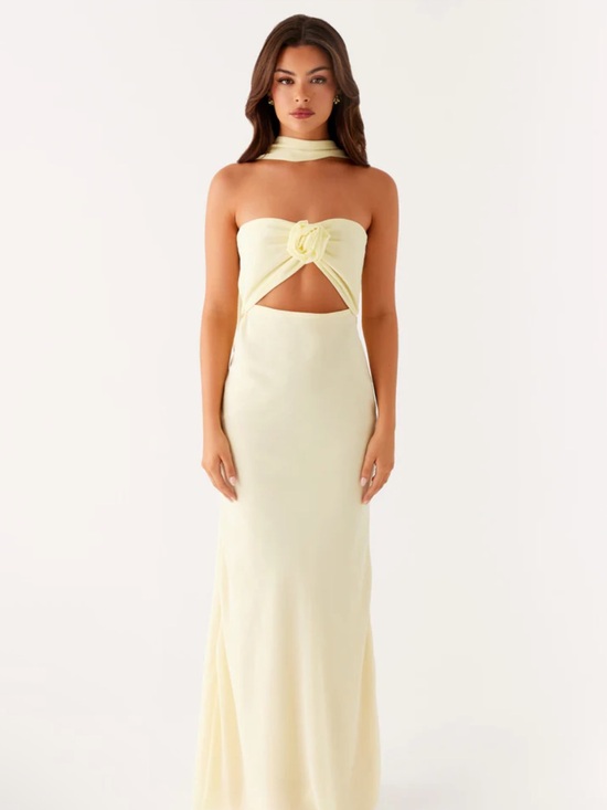 Peppermayo Dresses & Skirts - Peppermayo Pale Yellow Strapless Maxi Dress with Neck Scarf